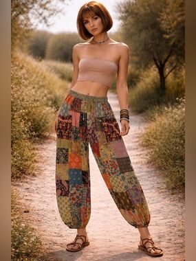 Hippie Forever Handmade Patchwork Genie Pants Womens SZ OS Dreamy Forest Fairy